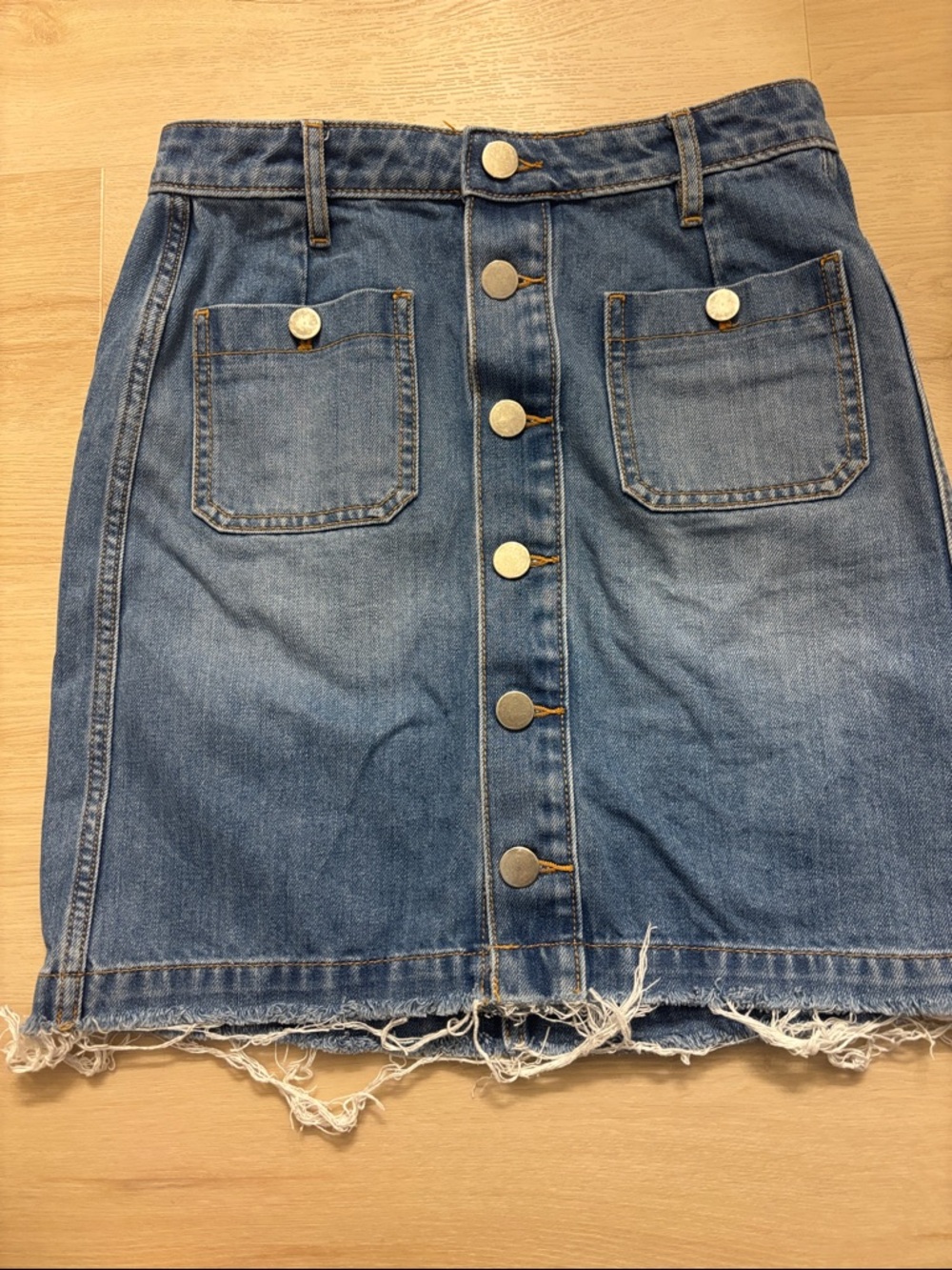 Loft Denim Button-Front Mini Skirt in Blue